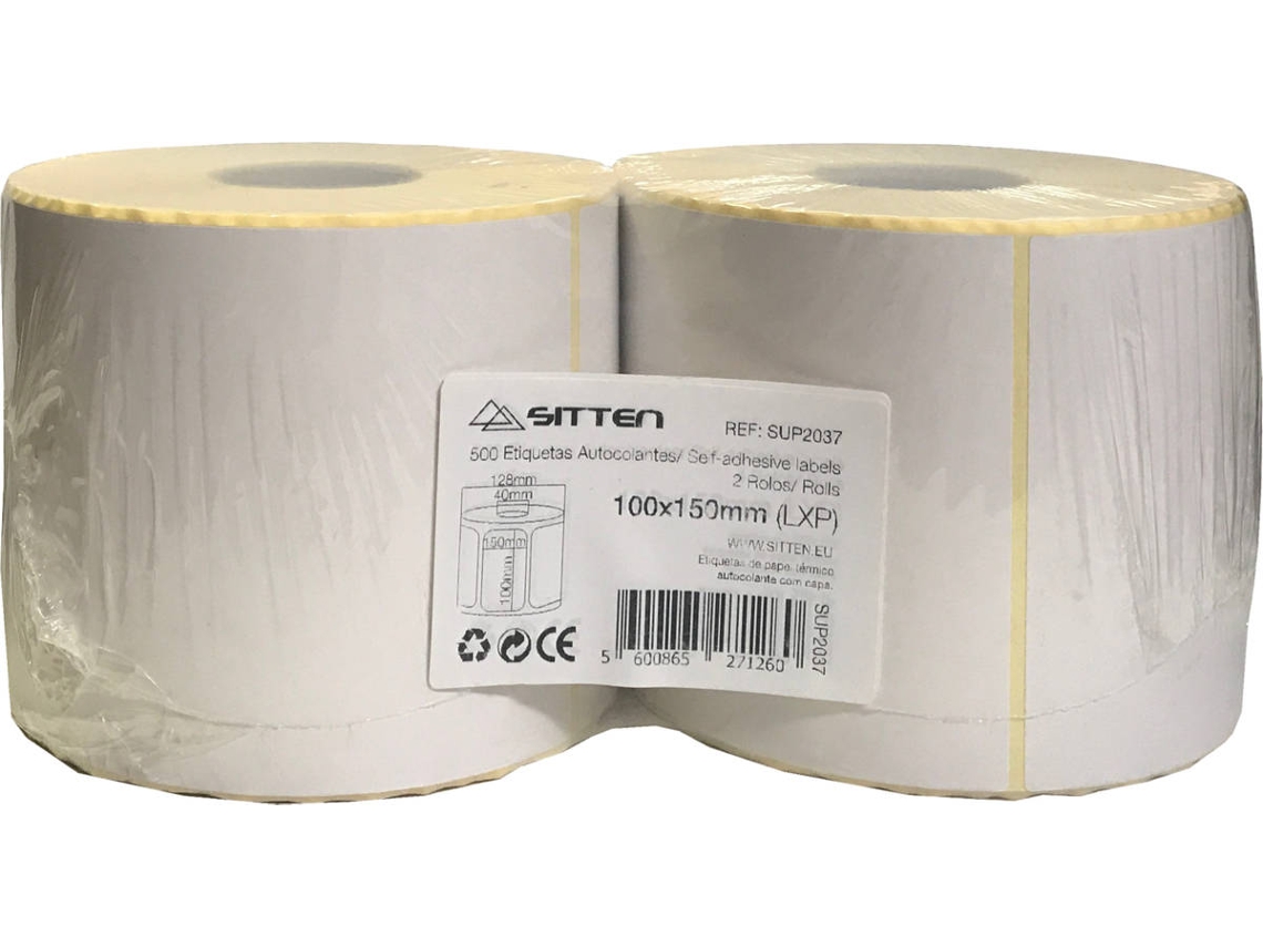 Pack 2 Rolos Etiquetas Autocolantes SITTEN (100 x 150 mm x 500)