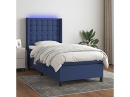 Vidaxl Cama Box Spring C/ Colchão E Led 90x200 Cm Tecido Azul