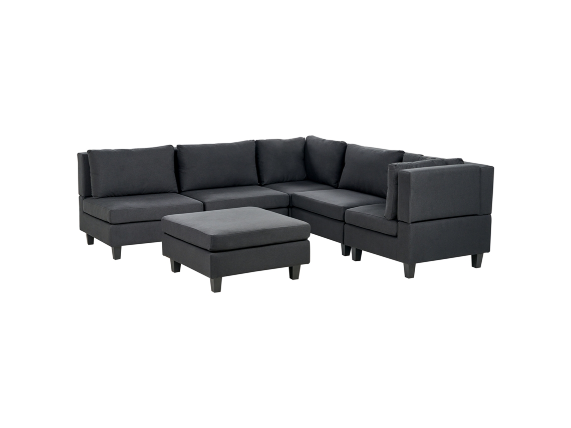 Sofá de canto modular com repousa-pés BELIANI Unstad de Poliéster Preto 228x228x72
