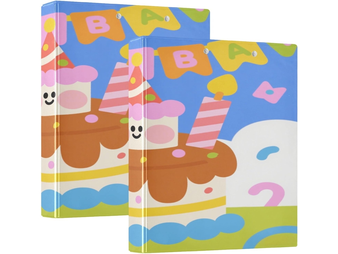 Pasta colorida em formato de bolo de aniversário 3,8 cm com camada de bolsa, pacote com 1 ou 2 unidades. Pasta estética em camada.