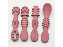(rosa) Conjunto De 4 Colheres De Silicone Para Bebês, Adequadas Para Bebês A Partir De 6 Meses De Idade.