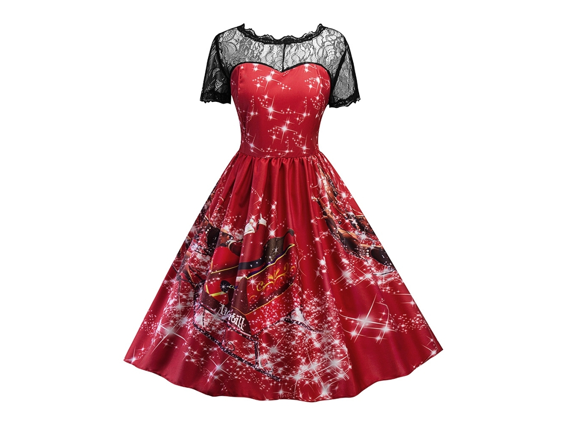 Vestido Midi De Malha De Natal Feminino Com Porta-lenços E Decote Vermelho Laxiscreed 2xl