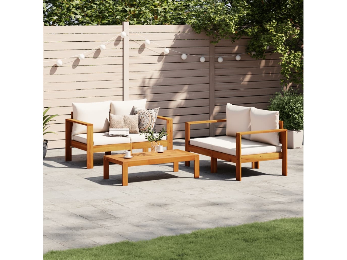 3 Pcs Conjunto De Sofás De Jardim Com Almofadões Acácia Maciça Dkd Home Decor