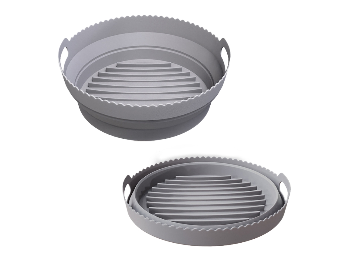 Forma De Silicone Redonda E Multifuncional Para Fritadeira A Ar, Dobrável, Cinza