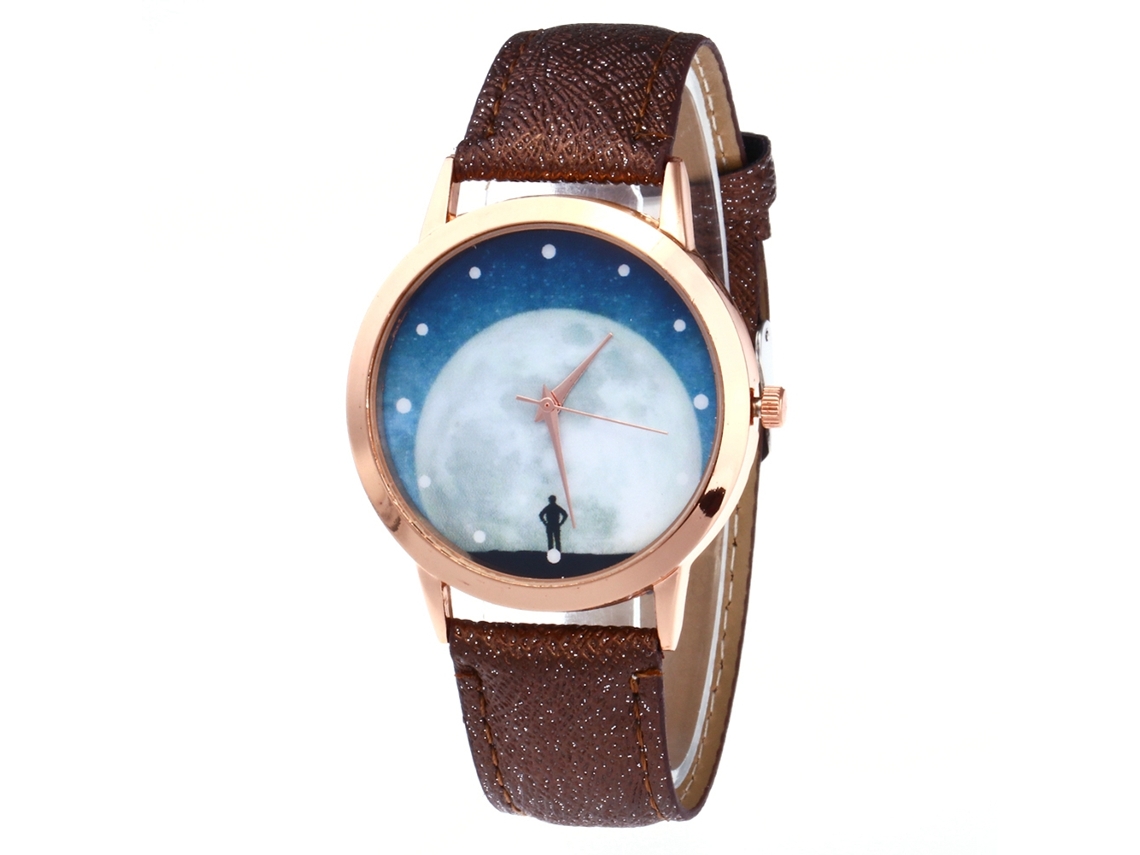 Reloj De Cuarzo Unisex Con Correa De Cuero Pu, Dial De Cielo Estrellado, Color Café