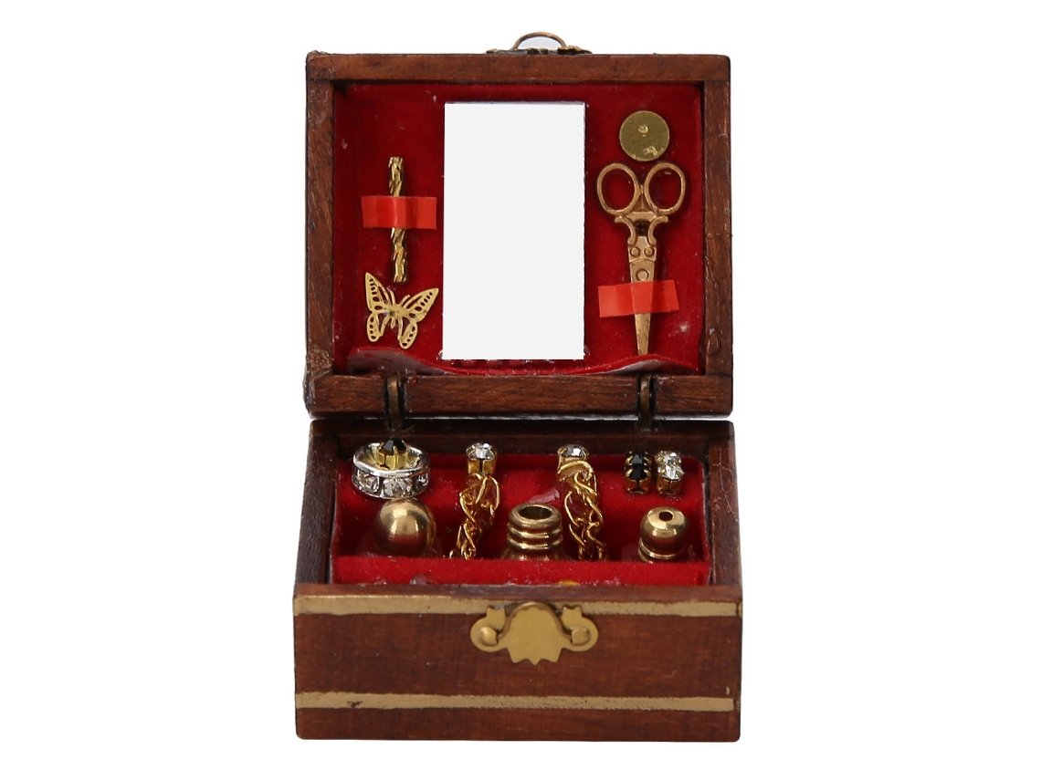 Miniatura De Caixa De Joias De Madeira Ornamento Para Boneca 1/12