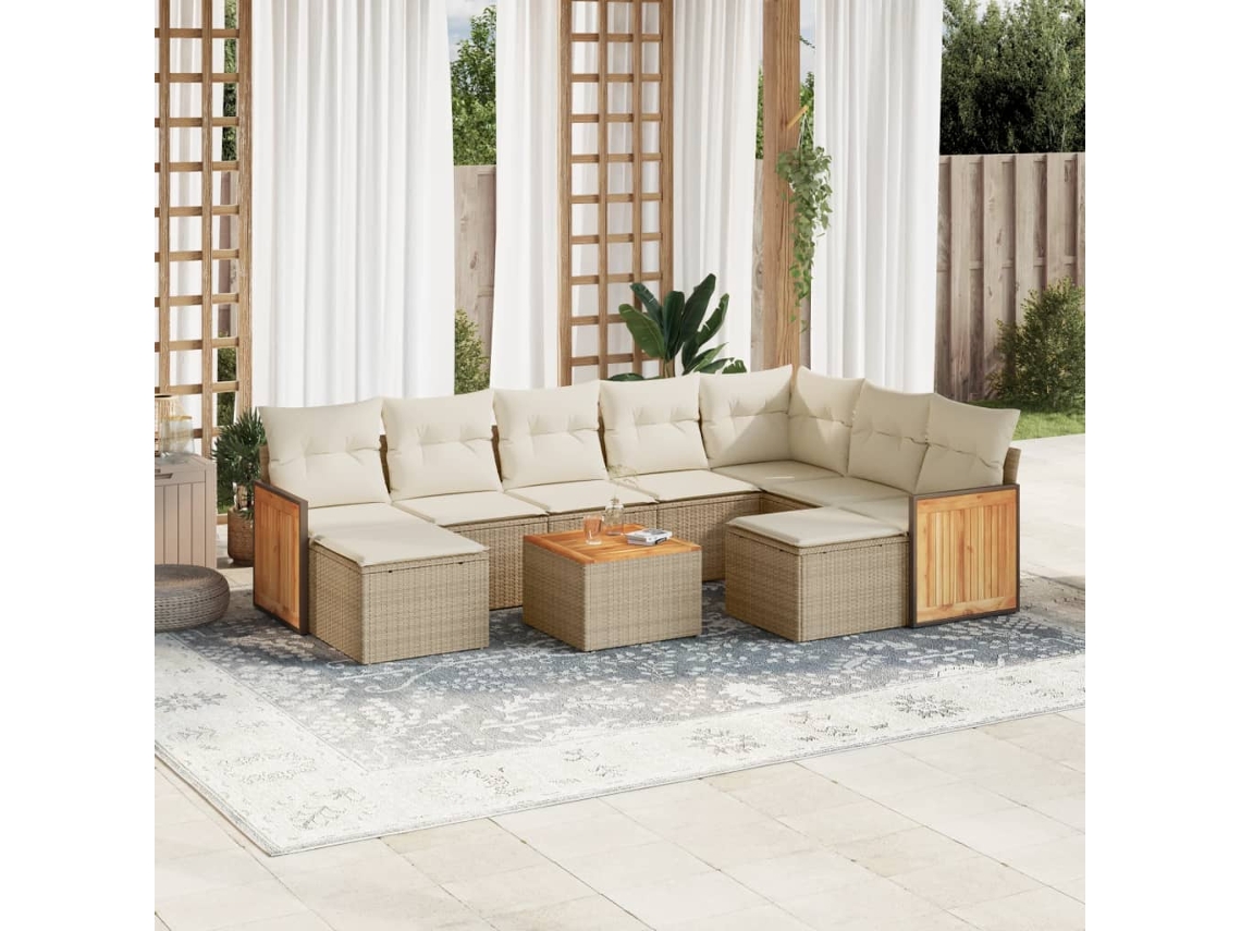 Vidaxl 10 Pcs Conjunto De Sofás P/ Jardim Com Almofadões Vime Pe Bege
