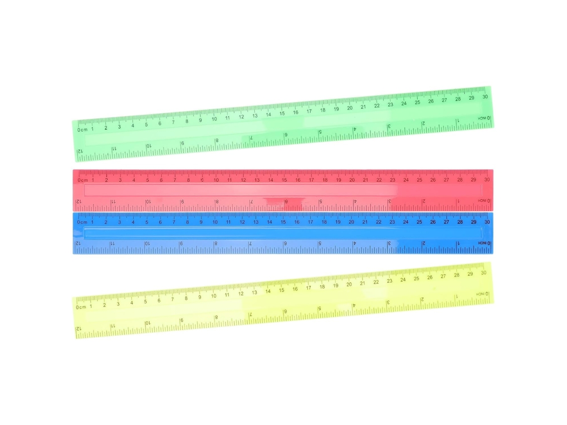 Conjunto de 8 réguas multifuncionais de plástico Fuoyloo de 30 cm, duráveis e com superfície lisa, ideais para desenhos técnicos.