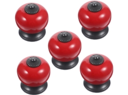 Conjunto De 5 Puxadores Redondos Cerâmica Vermelha Da Housoutil Com Parafusos Metal Para Armários E Gavetas Cozinha