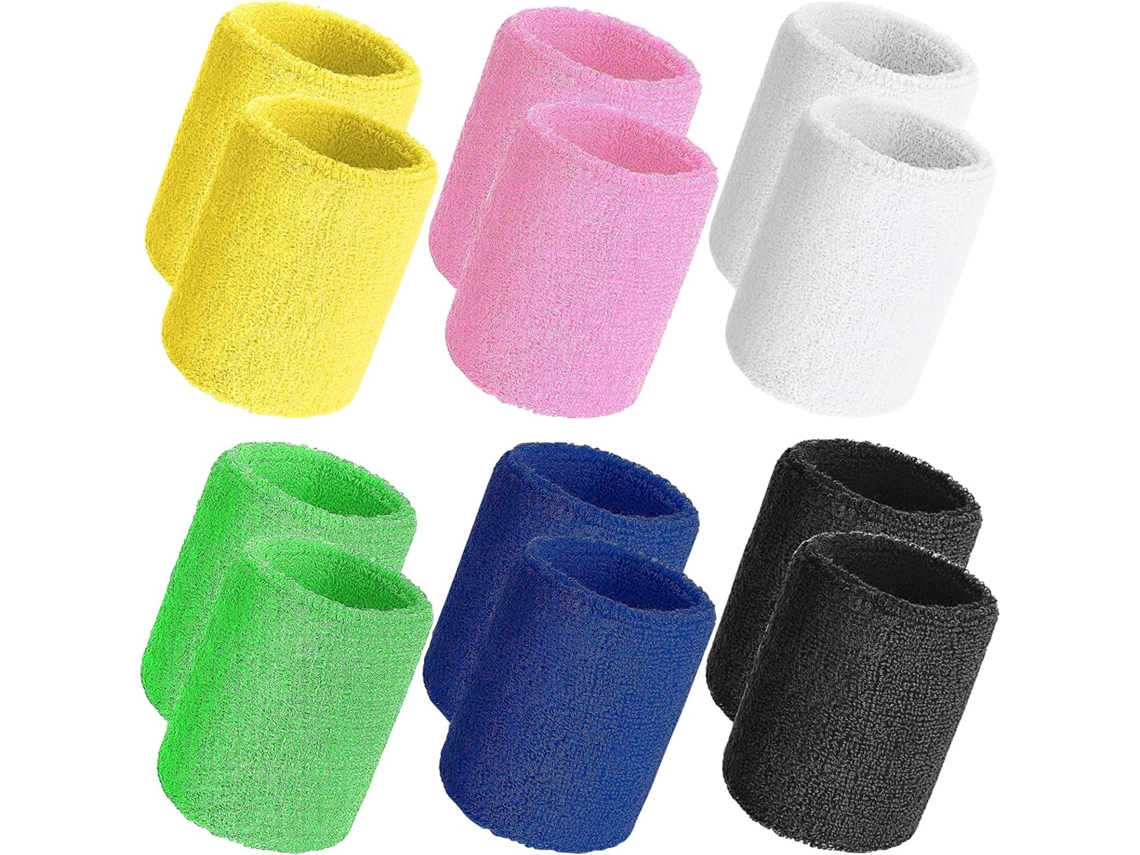 Conjunto de 12 pulseiras absorventes de suor para esportes (6 cores)