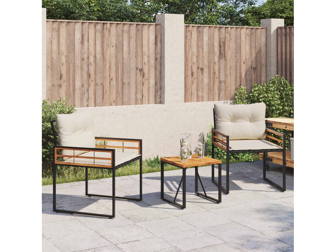 Vidaxl Conjunto De Móveis Para Exterior Com Almofada 3 Pcs Creme