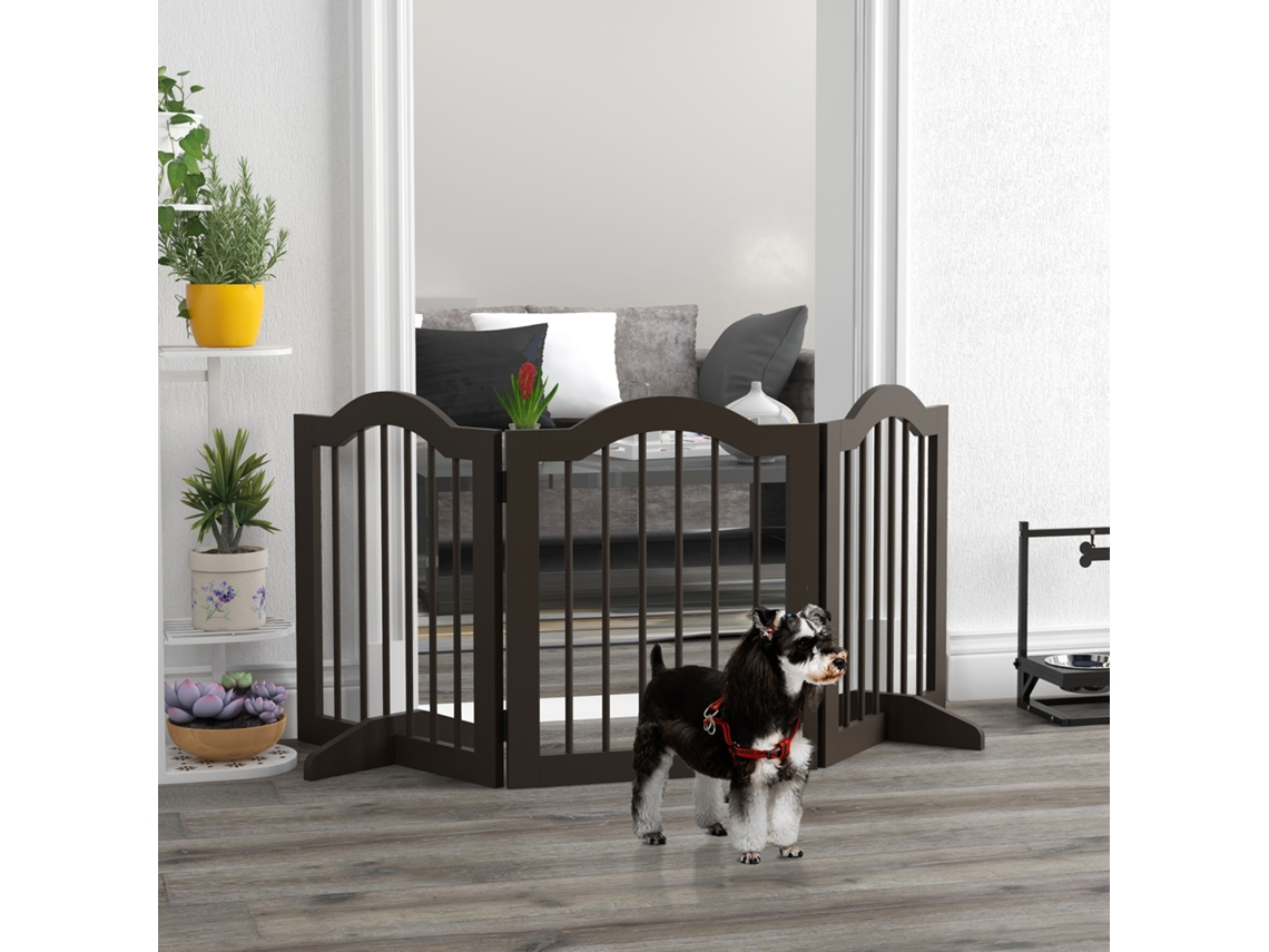 Dog Barrier, 3 Panels, Foldable, Solid Wood And Mdf, 154.5 X 29.5 X 61 Cm, Coffee