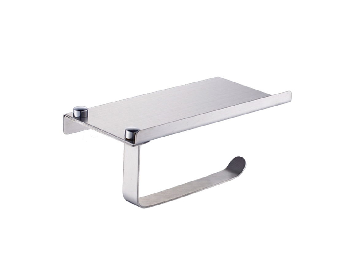 Porta papel higiênico de aço inox com prateleira para celular S/MARCA