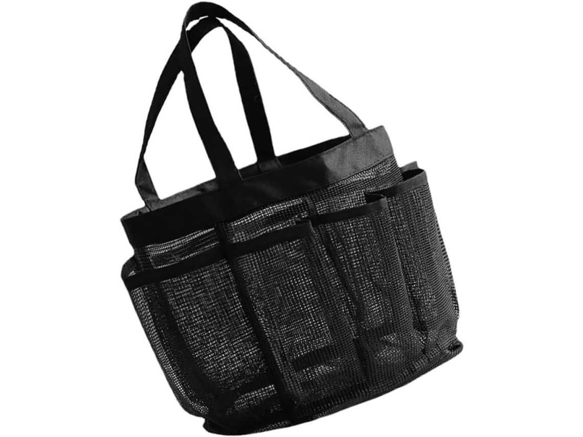 Bolsa de praia portátil em nylon com amplo espaço interno em tecido, Preta, 8 compartimentos.