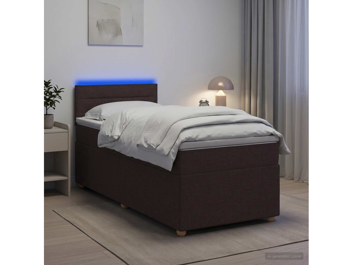 Vidaxl Cama Box Spring Com Colchão Marrom Escuro 90 X 190 Cm Tecido
