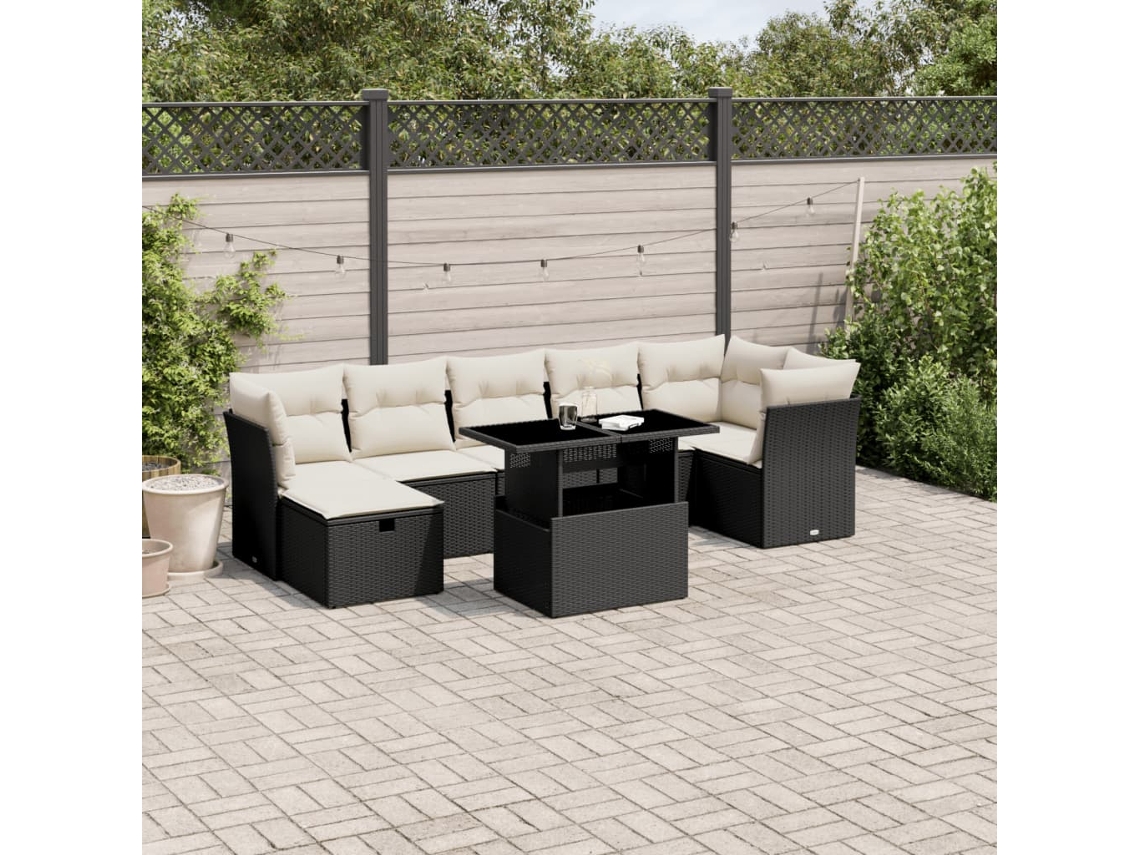 Vidaxl 8 Pcs Conjunto Sofás De Jardim Com Almofadões Vime Pe Preto