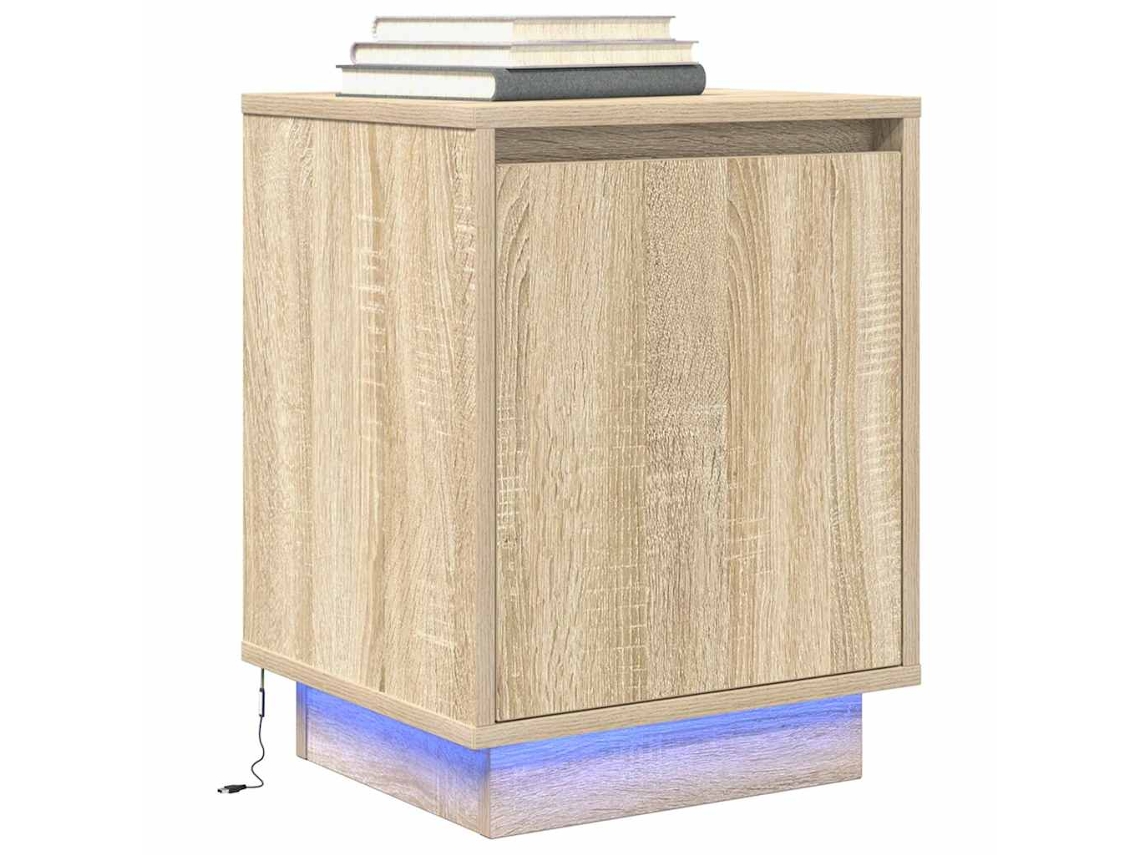 Vidaxl Mesa De Cabeceira Com Luzes Led 38x34x50 Cm Carvalho Sonoma