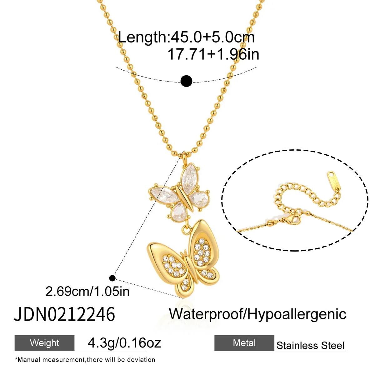 Colar Com Pingente De Borboleta Em Formato De Coração, Joia Folheada A Ouro Simples E Elegante.