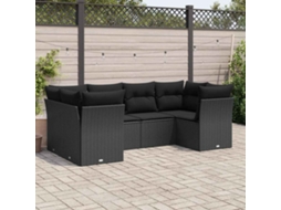 Vidaxl 6 Pcs Conjunto Sofás De Jardim C/ Almofadões Vime Pe Preto