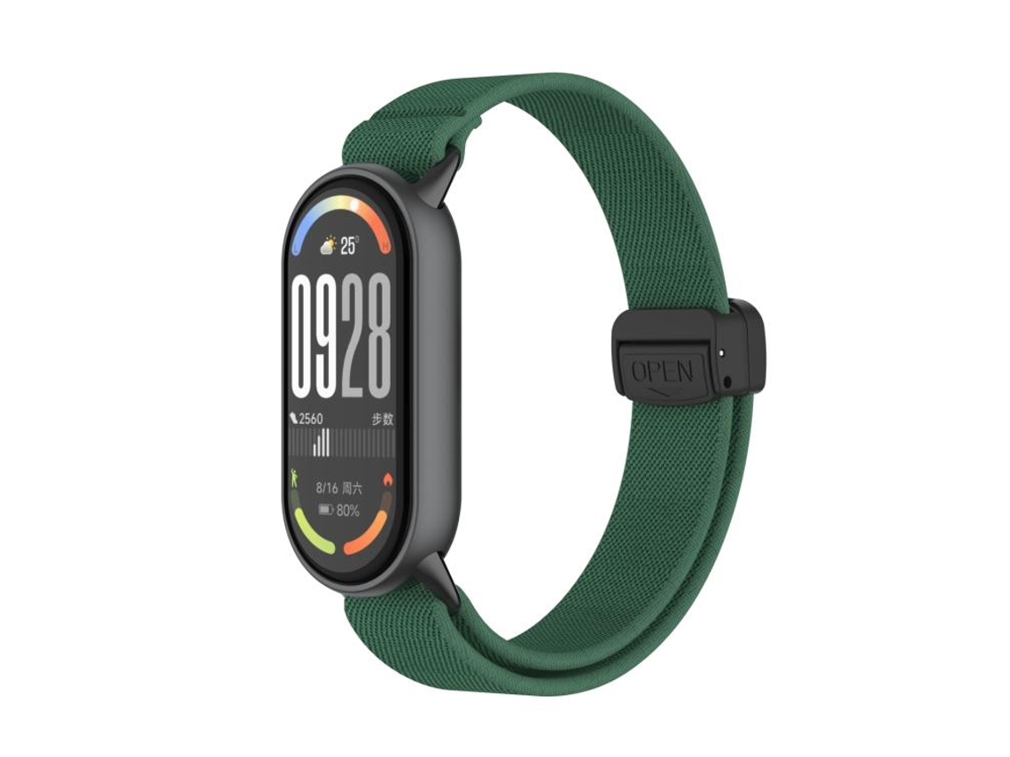 Bracelete para Xiaomi Smart Band 10/9/8 Nylon Elástico Cabeça de Metal Fivela Magnética de Plástico Verde Exército XIAOMOYU