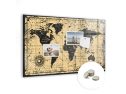 Mapa-múndi vintage com moldura magnética para quarto infantil Espelharte (60x40 cm)