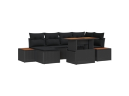 Conjunto 7 Conjunto De Sofá De Jardim Vidaxl Preto Vime Pe (100 X 55 X 73 Cm)