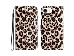 Capa Tipo Carteira Para Iphone 16e Com Estampa De Leopardo E Design De Couro