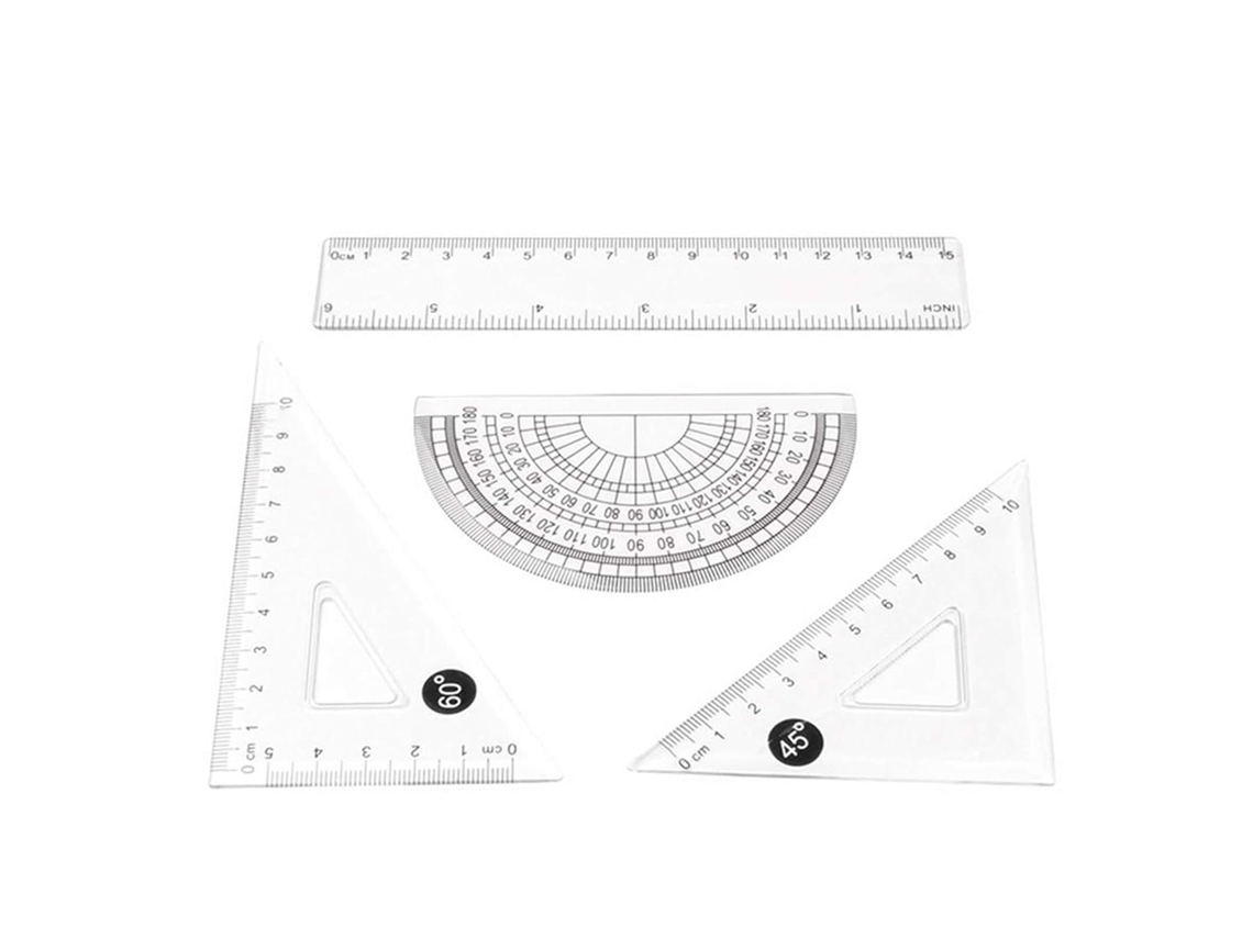 Conjunto De 4 Peças Ferramentas Geométricas Plástico Transparente