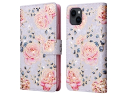 Capa Bloqueio Rfid Flor Para Iphone 15 Pele Sintética Rosa