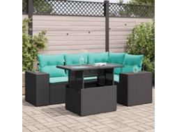 Vidaxl 5 Pcs Conjunto Sofás Jardim C/ Almofadões Vime Pe/acácia Preto