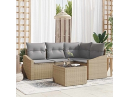 Vidaxl Conjunto De Sofá De Jardim 5 Unid. Bege E Cinza Claro Vime Pe