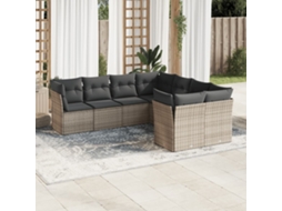 Vidaxl 8 Pcs Conjunto Sofás De Jardim C/ Almofadões Vime Pe Cinzento
