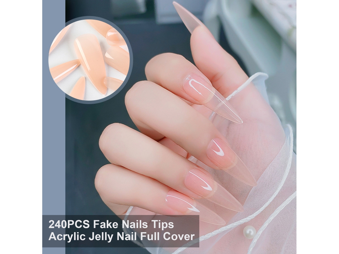 240 Unhas Falsas De Acrílico Jelly Tips De Cobertura Completa Com Forma Afilada, 6 Tamanhos Para Salões E Arte De Unhas Diy
