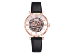 Relógio de Pulso Unissex de Moda Simples com Pulseira Pu Analógico Quartzo Casual Preto