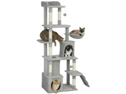 Árvore Para Gatos Com 7 Postes Para Arranhar, 3 Plataformas, 2 Esconderijos, Túnel, Rede E 2 Pompons, 170 Cm, Cinza Escuro