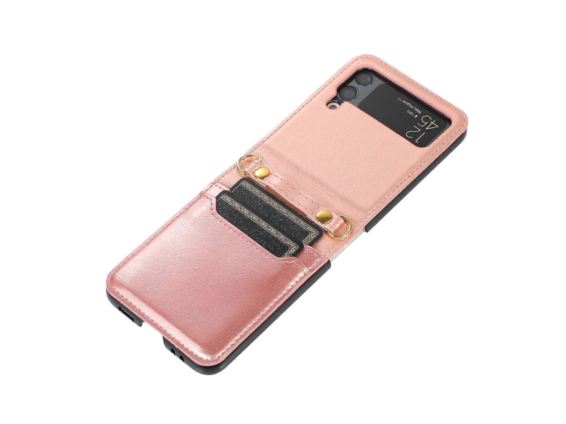 Capa De Couro Dobrável Com Costura Colorida E Compartimento Para Cartão Para Samsung Galaxy Z Flip3 5g