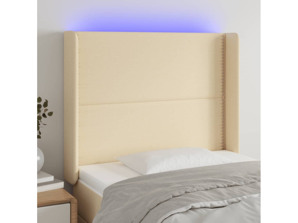 Vidaxl Cabeceira Cama C/ Luzes Led Tecido 103x16x118/128 Cm Cor Creme