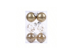 Bola De Natal De Plástico Com Faixas De Glitter Dourada 8cm Igvtrade