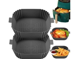 Conjunto De 2 Cestos De Silicone Para Fritadeira A Ar, Cinza, Reutilizáveis, Antiaderentes E Fáceis De Limpar