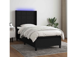 Vidaxl Cama Box Spring C/ Colchão E Led 90x200 Cm Tecido Preto
