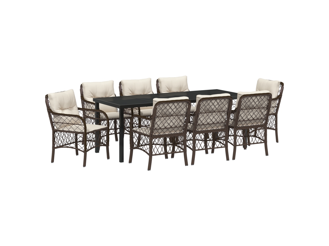 Conjunto 9 Conjunto De Jantar Para Jardim Vidaxl Castanho Vime Pe (200 X 80 X 73 Cm)