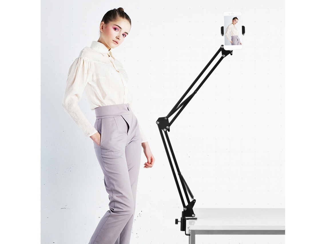 Soporte Metálico Ajustável Com Braço De Tesoura, Suporta Telefone E Adaptador De Cabeça Giratória Para Gravação Ao Vivo, Youtube E Streaming