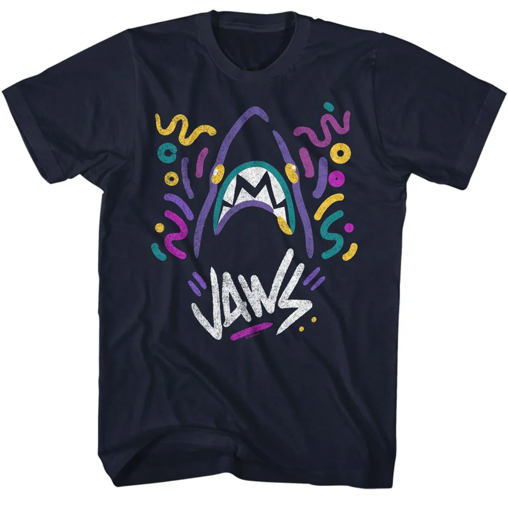 Unisex Adult T-shirt Rockinstone Jaws Movie Doodles Navy Sizes