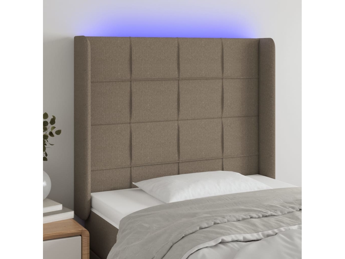 Cabecero con LED Tela 93x16x118/128 cm Gris-marrón