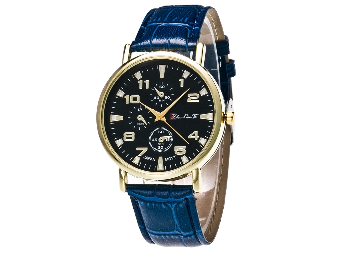 Relógio de Pulso Masculino de Quartzo com Pulseira de Couro Artificial Zhoulianfa Azul