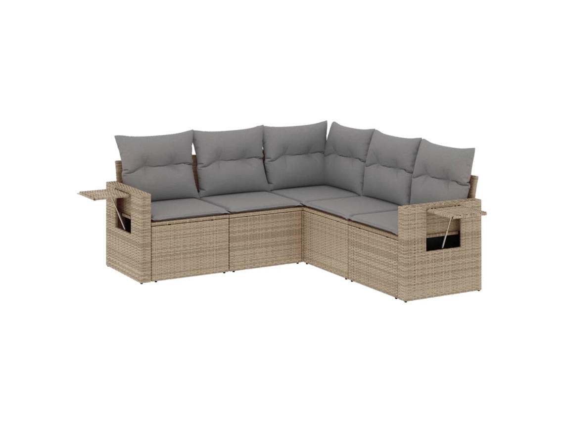 Conjunto de 5 Sofás para Jardim com Almofadões Vime Pe Bege MAISON EXCLUSIVE (5 pcs)