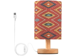 Abajur De Cabeceira Com Estampa Étnica Para Quarto, Portas De Carregegamento Usb C, Luminária De Mesa Cabeceira, Luminária