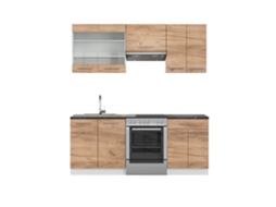 Cozinha Fame-Line, 200 cm sem bancada, carvalho dourado/branco, Vicco