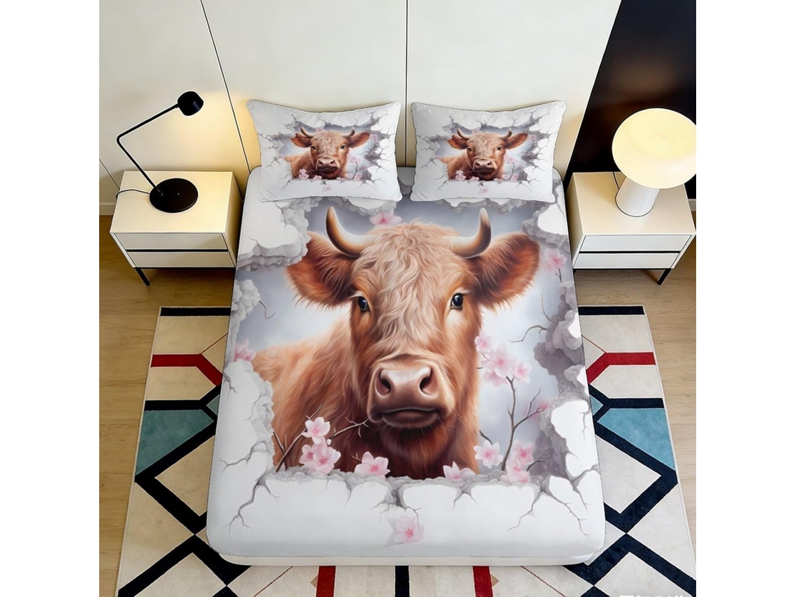 Conjunto de Cama Floral 3d Vaca Microfibra com Fronha 200x25cm S/MARCA