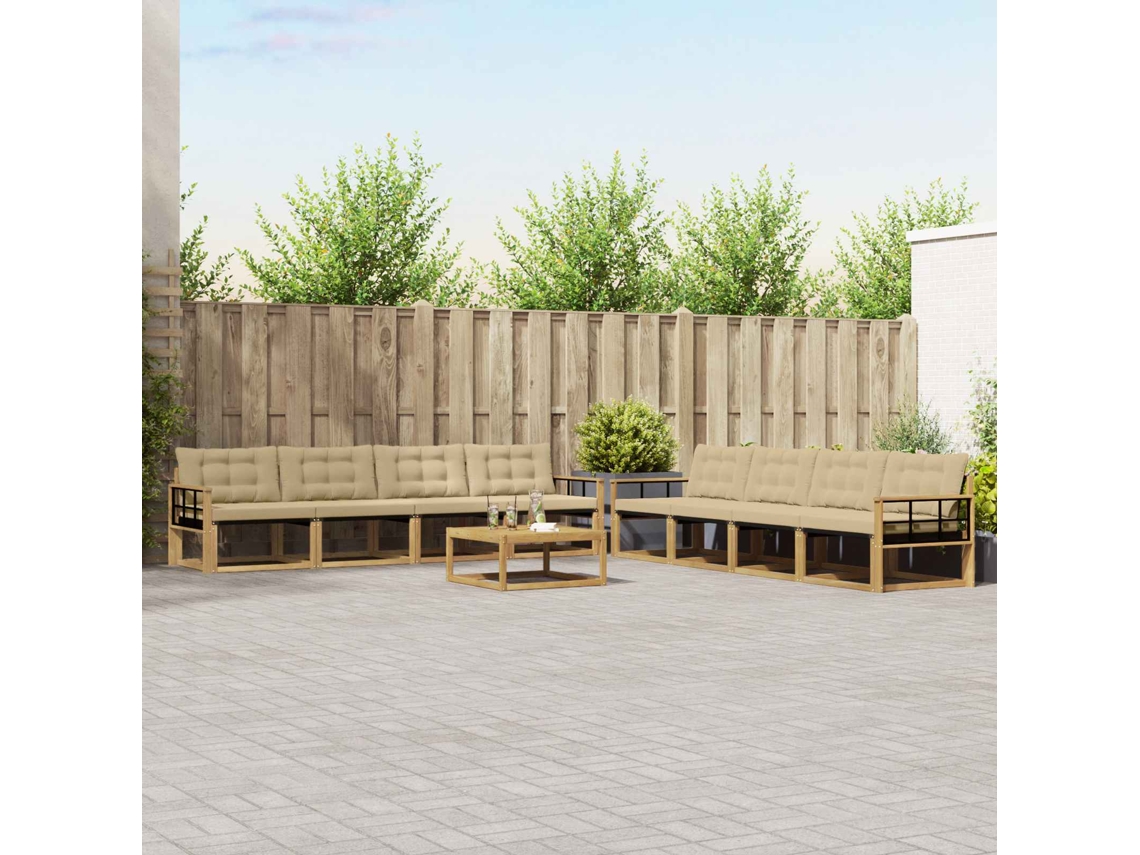 Vidaxl Conjunto De Sofás Para Exterior 9 Unid. Branco E Bege